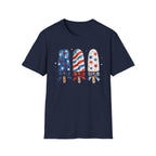Patriotic Popsicle T-Shirt, Watercolor 4th of July Ice Cream Bow Tee, Cute Summer America Popsicle Shirt, Stars Stripes Coquette Bow Treat Gift Women