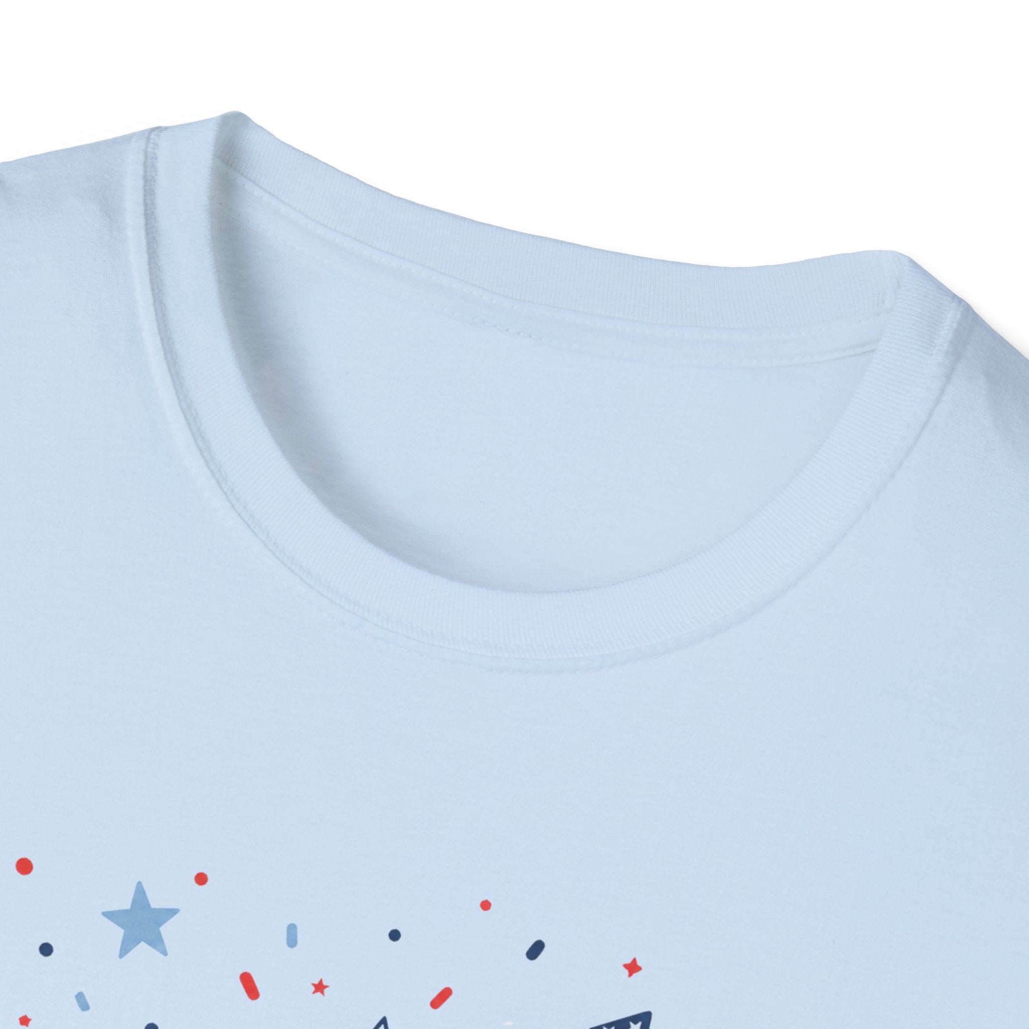 Patriotic Doodle Collage T-Shirt, Cute 4th of July Bow Heart Flag Confetti Tee, Whimsical Festive America Shirt, Coquette Patriotic Icon Scatter Gift