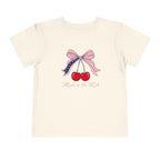 Made in the USA Cherry Tee, Patriotic Red White Blue Shirt, Cute Bow Fruit Graphic Top, Fourth of July Summer Outfit Toddler Short Sleeve Tee