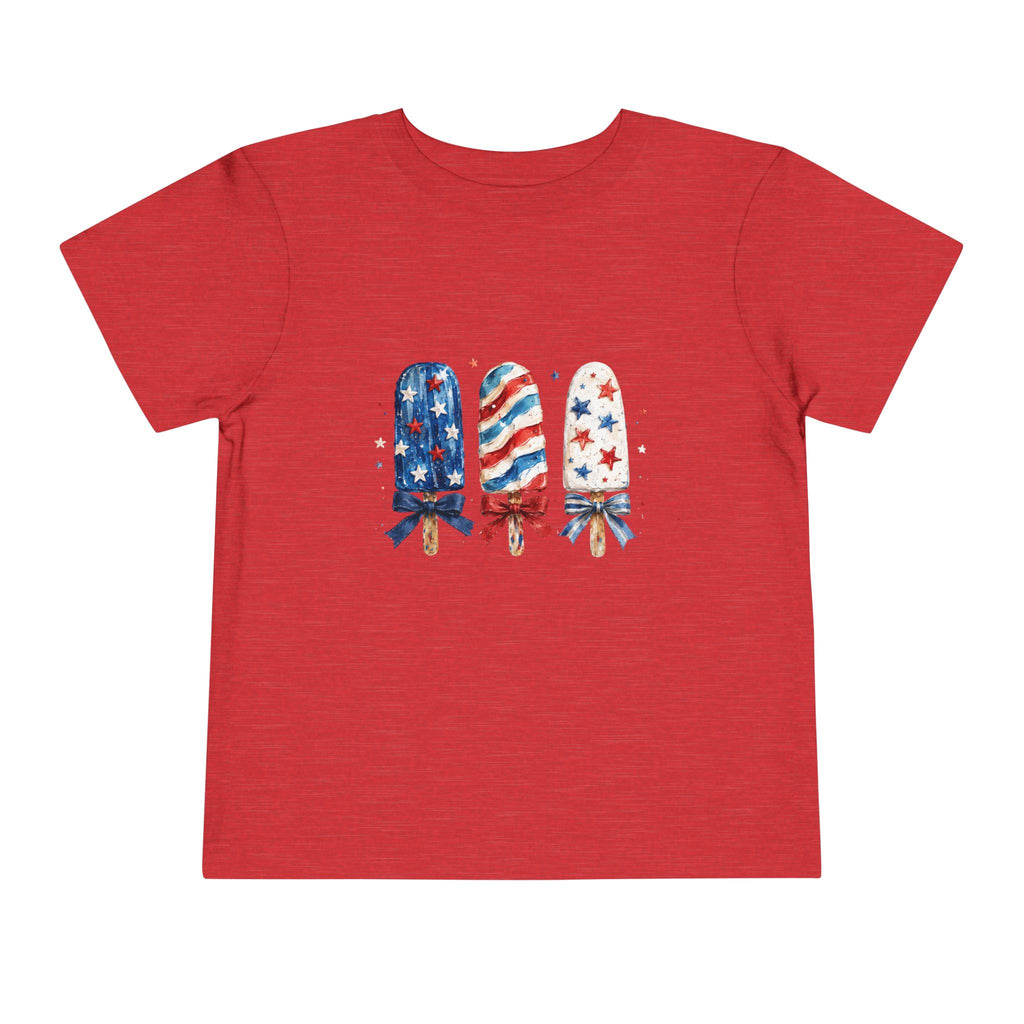 Patriotic Popsicle Trio Tee, Red White Blue USA Shirt, Cute Summer Fireworks Graphic Top, Fourth of July Celebration Outfit Toddler Short Sleeve Tee
