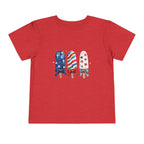 Patriotic Popsicle Trio Tee, Red White Blue USA Shirt, Cute Summer Fireworks Graphic Top, Fourth of July Celebration Outfit Toddler Short Sleeve Tee
