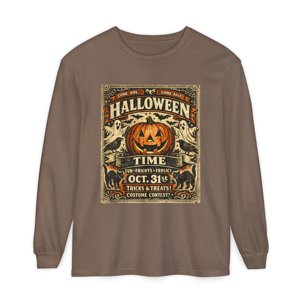 Halloween Time Vintage Jack-O'-Lantern & Ghosts Long Sleeve T-Shirt