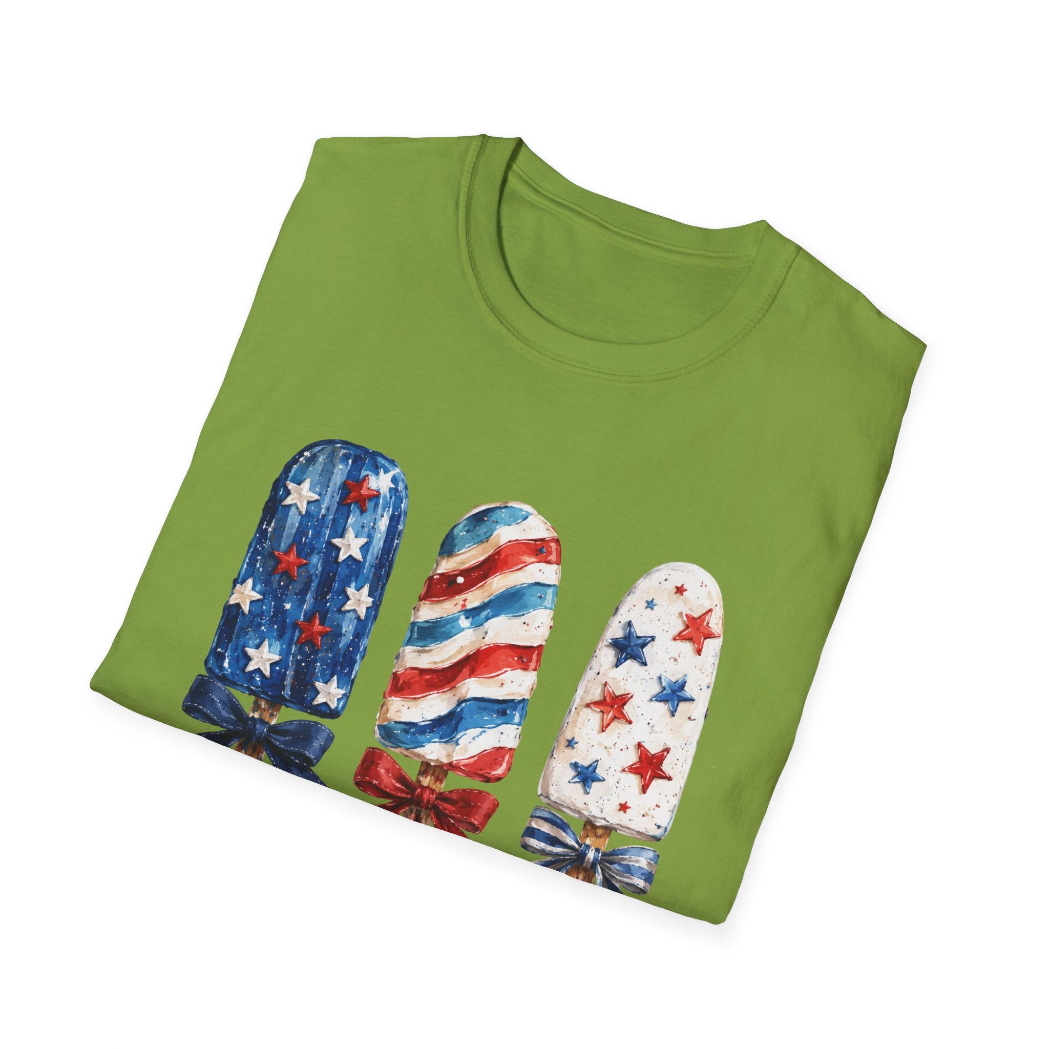 Patriotic Popsicle T-Shirt | Fourth Of July Watercolor Ice Pop Graphic Tee, Coquette Bow Summer Holiday Top