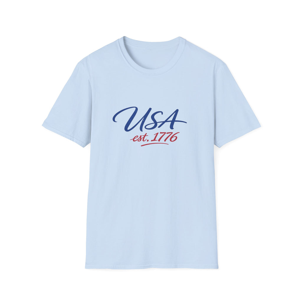 USA Est 1776 T-Shirt | Patriotic American Flag Colors Graphic Tee, Fourth Of July Casual Clothing