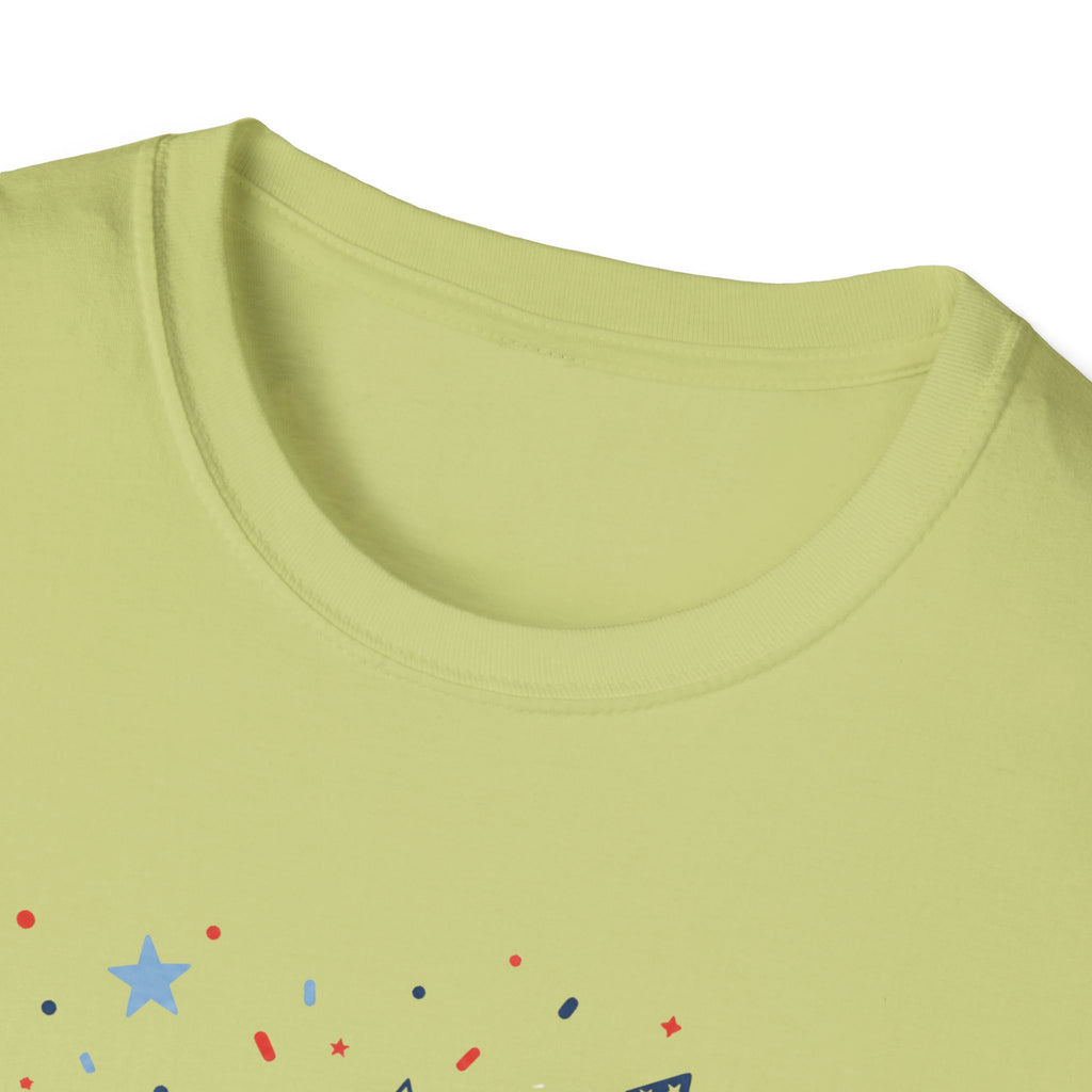 Patriotic Doodle Collage T-Shirt, Cute 4th of July Bow Heart Flag Confetti Tee, Whimsical Festive America Shirt, Coquette Patriotic Icon Scatter Gift