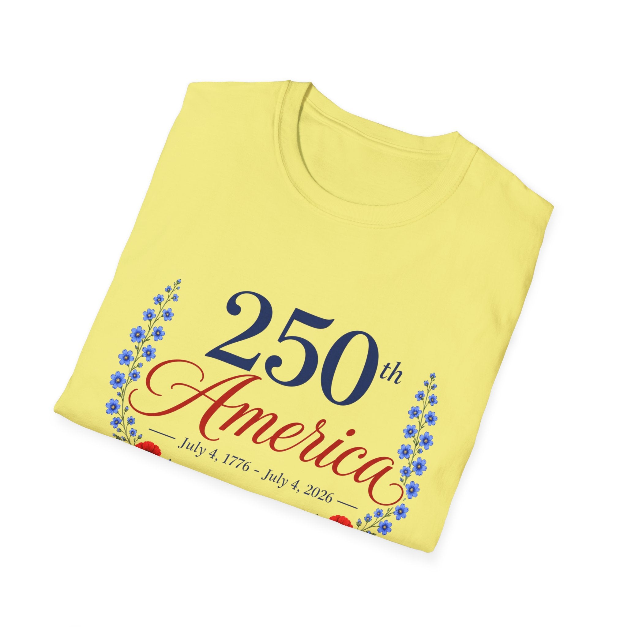 250th America Floral T-Shirt, July 4 1776 2026 Anniversary Tee, Patriotic Flower Shirt, America 250th Birthday Gift, Cottagecore 4th of July Tee