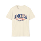 America 1776 Patriotic Tee, USA Heritage Shirt, Red White Blue Graphic Top, Classic American Pride OutfitT-Shirt