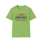 America 250 Years Of Freedom T-Shirt | Semiquincentennial Patriotic Fireworks Tee, Coquette Ribbon Bow Holiday Clothing