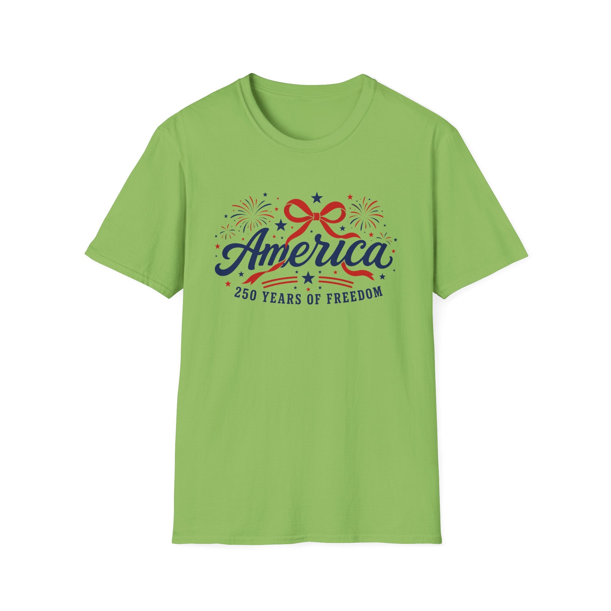 America 250 Years Of Freedom T-Shirt | Semiquincentennial Patriotic Fireworks Tee, Coquette Ribbon Bow Holiday Clothing