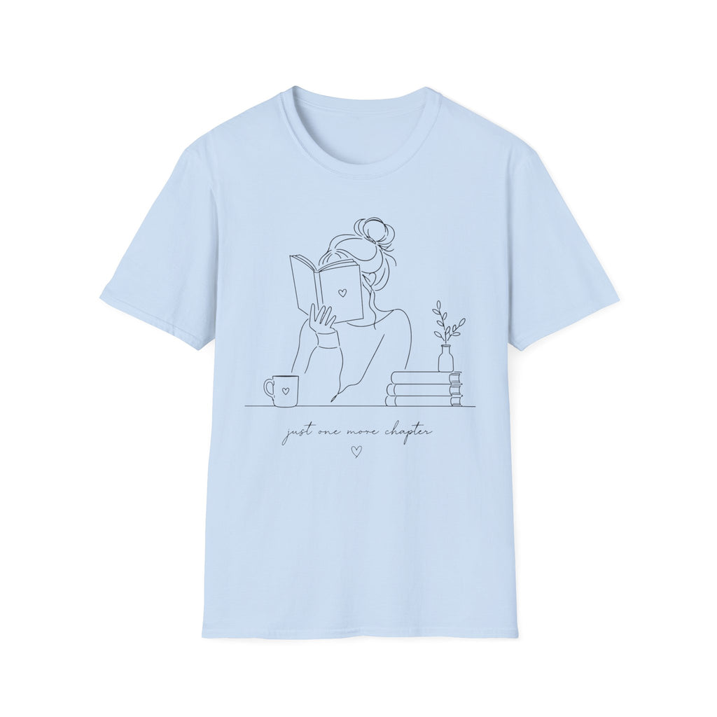 Minimal Line Art Reading Tee — "Just One More Chapter" T-Shirt