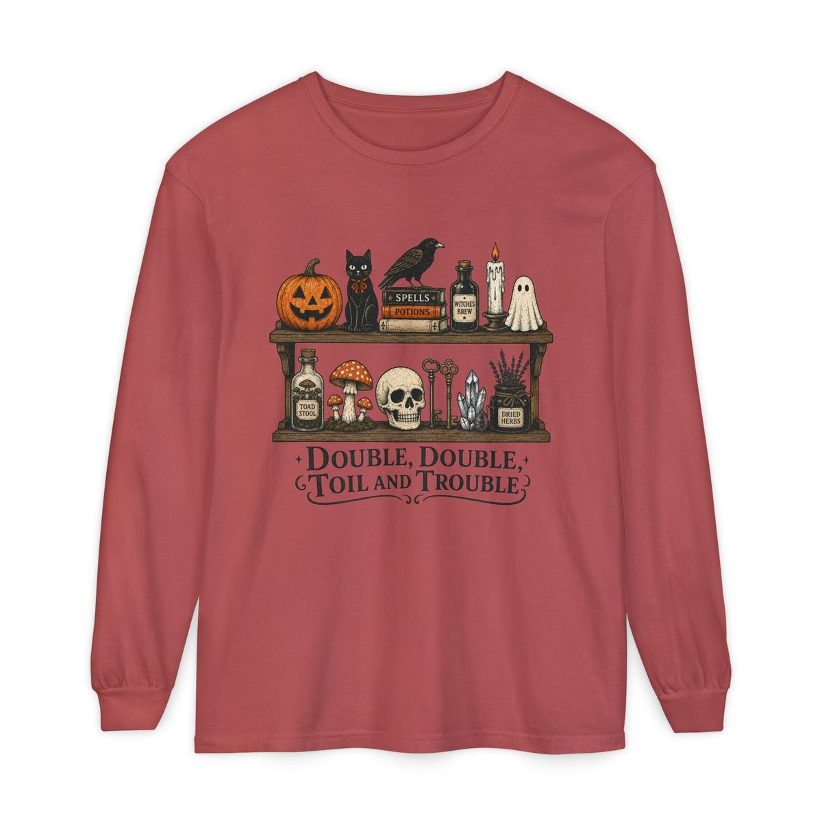 Halloween Potion Shelf "Double, Double, Toil and Trouble" Long Sleeve T-Shirt