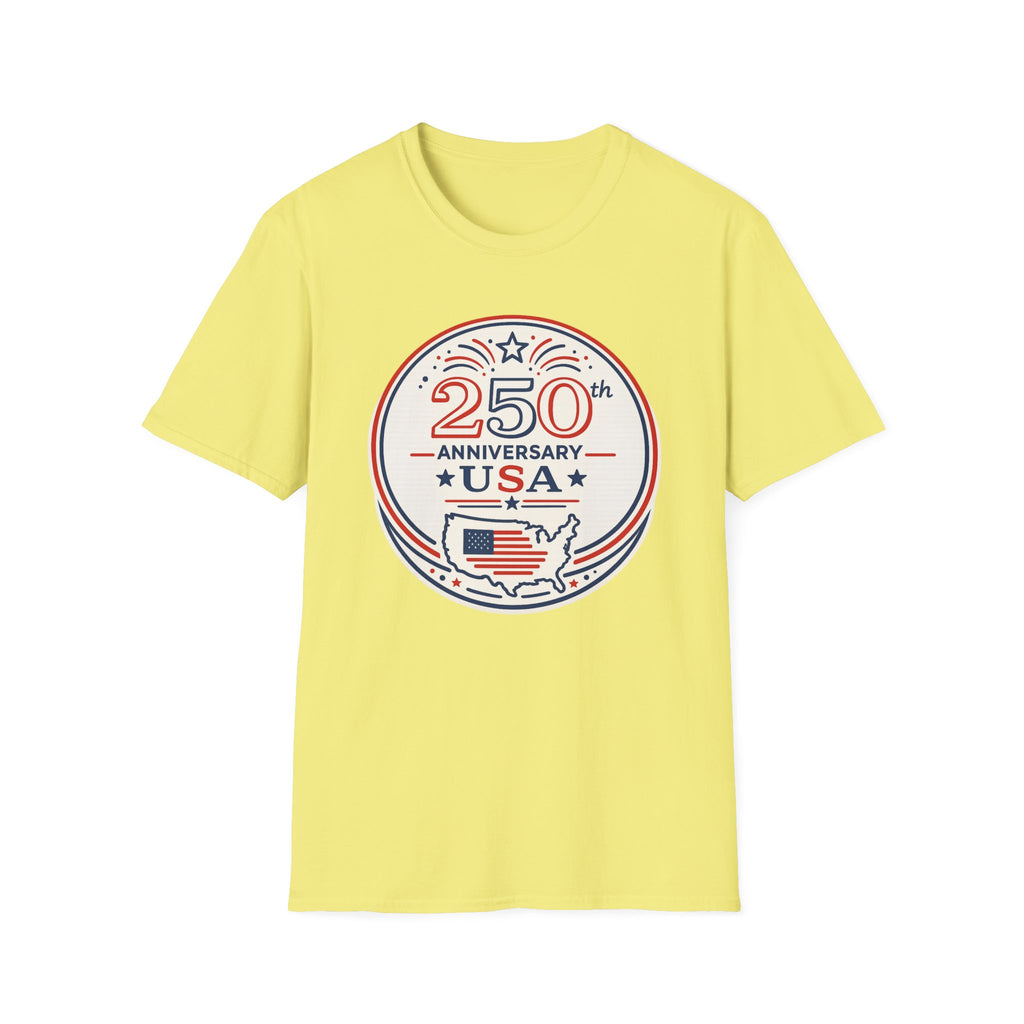 USA 250th Anniversary T-Shirt | Semiquincentennial Patriotic Map Graphic Tee, American Flag Round Emblem Top