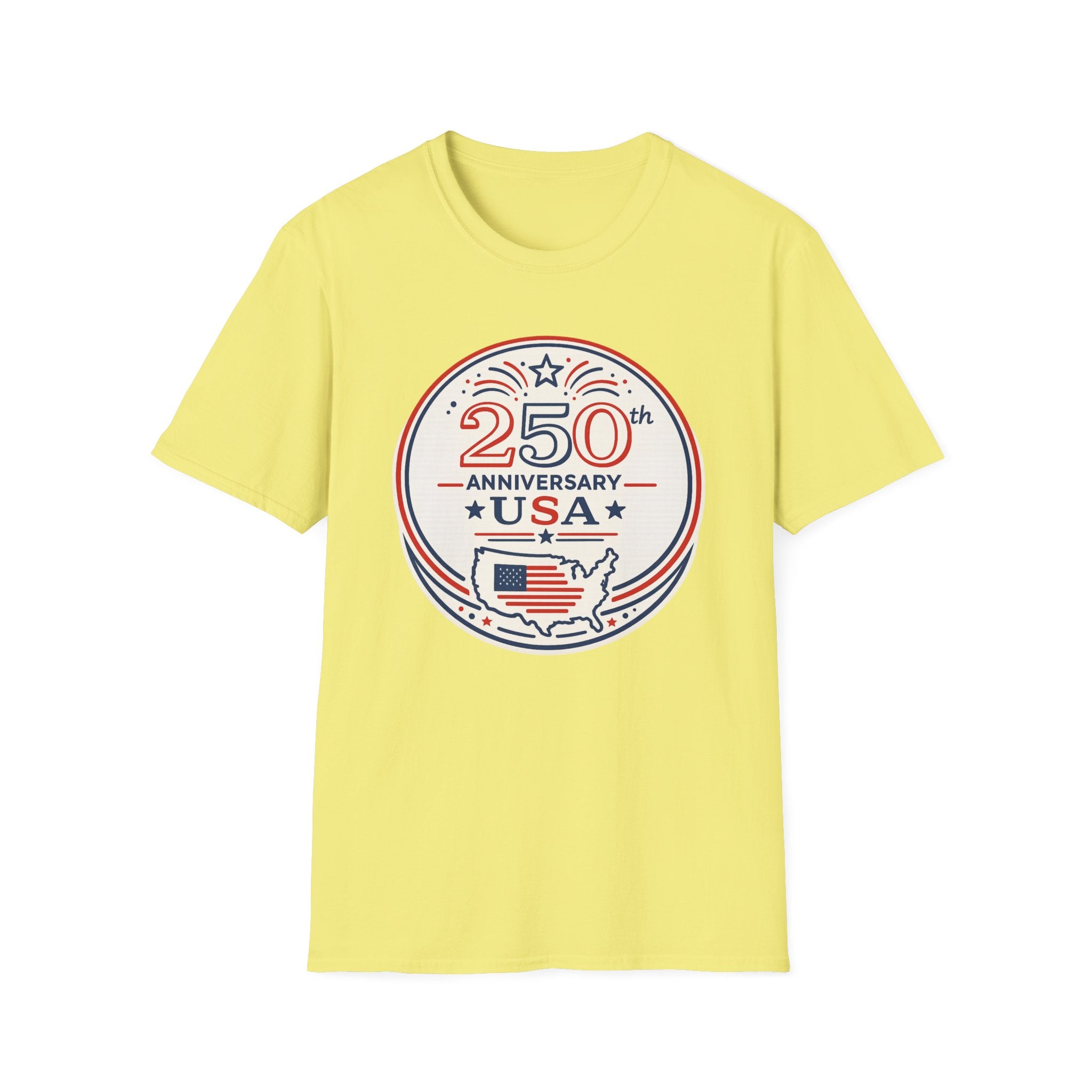 USA 250th Anniversary T-Shirt | Semiquincentennial Patriotic Map Graphic Tee, American Flag Round Emblem Top