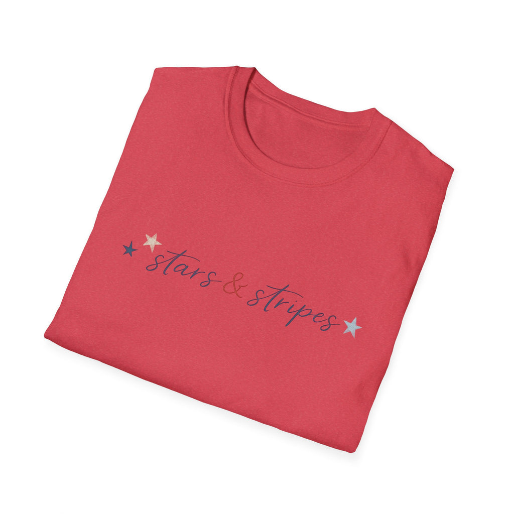 Stars and Stripes Script T-Shirt, 4th of July, Minimalist Patriotic Tee, Subtle Patriotic Gift, Dainty Script America Independence Day