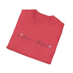 Stars and Stripes Script T-Shirt, 4th of July, Minimalist Patriotic Tee, Subtle Patriotic Gift, Dainty Script America Independence Day