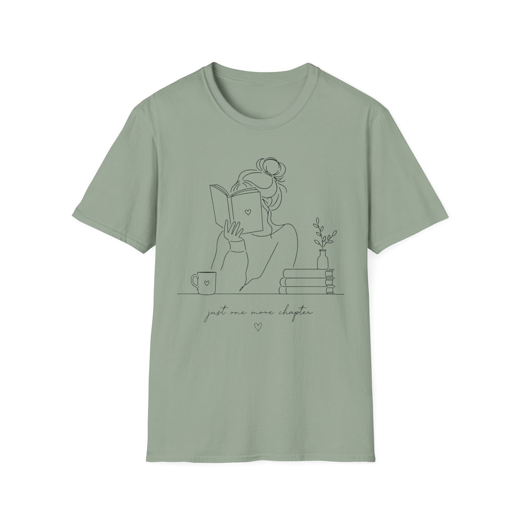 Minimal Line Art Reading Tee — "Just One More Chapter" T-Shirt