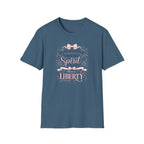Where The Spirit Of The Lord Is Liberty T-Shirt | Christian Bible Verse Graphic Tee, Pink Coquette Ribbon Bow Top