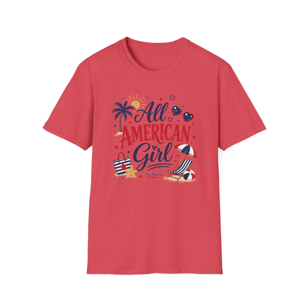 All American Girl Graphic Tee - Patriotic 4th of July Summer Beach T-Shirt