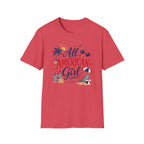 All American Girl Graphic Tee - Patriotic 4th of July Summer Beach T-Shirt