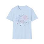 Minimalist Patriotic Fireworks T-Shirt | Fourth Of July American Flag Colors Graphic Tee, Red White Blue Stars Top