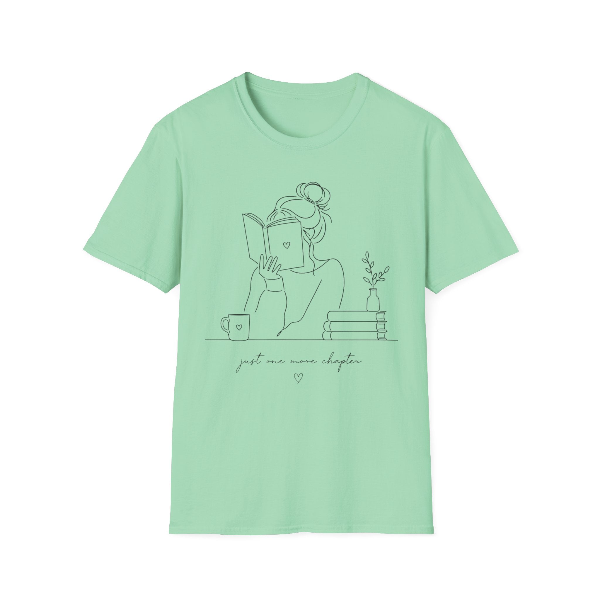 Minimal Line Art Reading Tee — "Just One More Chapter" T-Shirt