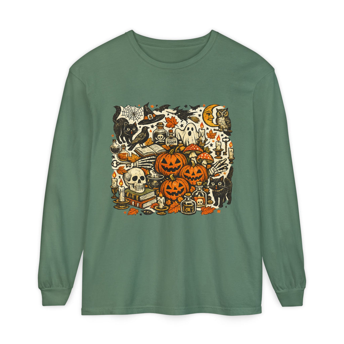 Halloween Vintage Pumpkins, Cats & Spooky Night Long Sleeve T-Shirt