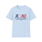 Patriotic Home Sweet Graphic Tee - 4th of July Heart Bow T-Shirt USA Flag Top Red White Blue Coquette
