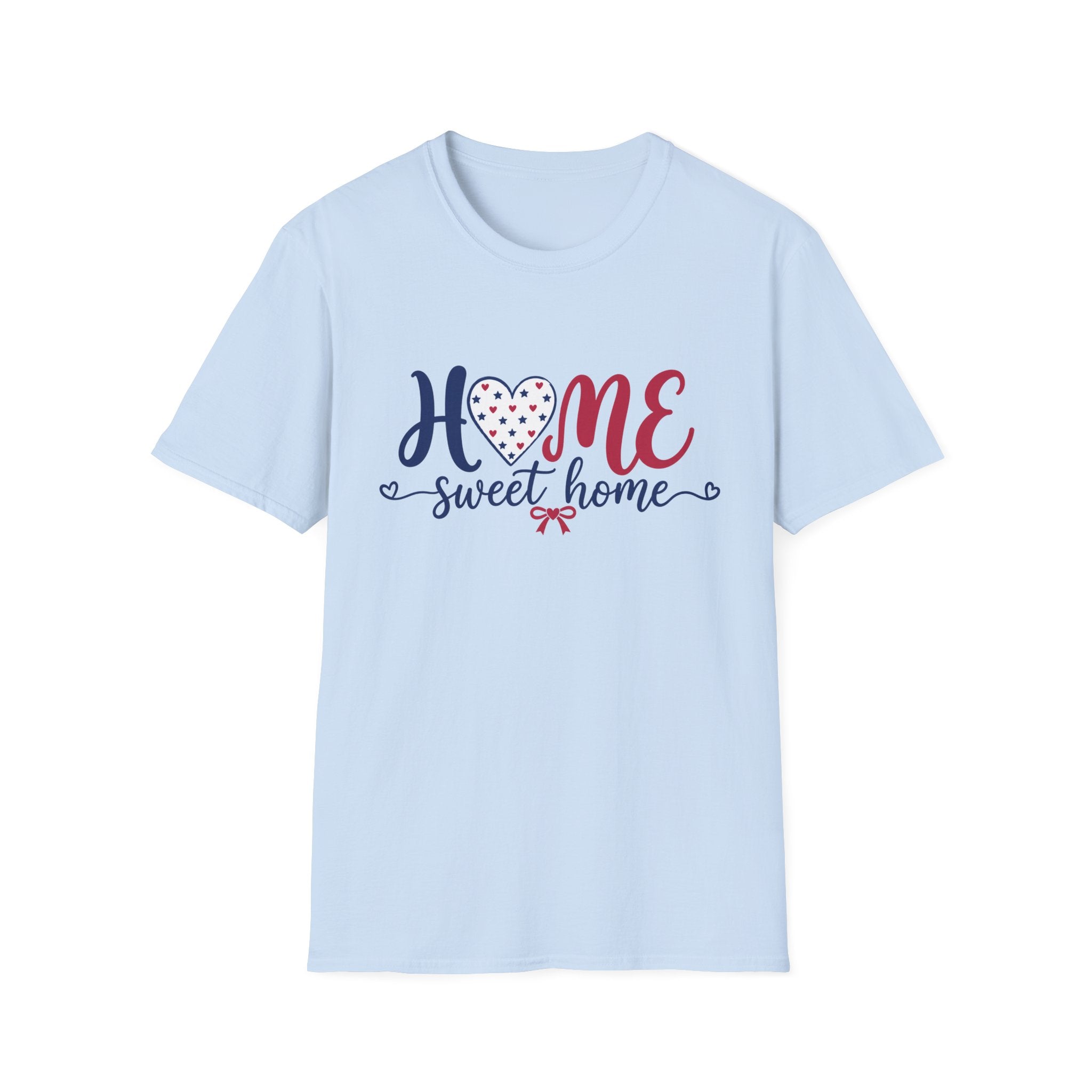 Patriotic Home Sweet Graphic Tee - 4th of July Heart Bow T-Shirt USA Flag Top Red White Blue Coquette