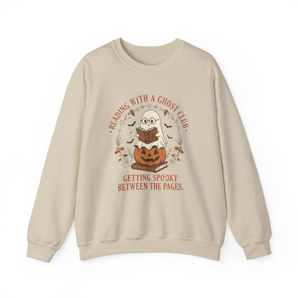 Reading With a Ghost Club Cute Spooky Book Lover Crewneck Sweatshirt