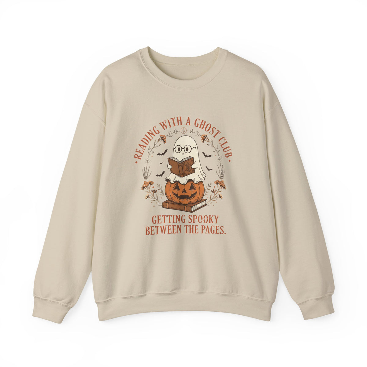 Reading With a Ghost Club Cute Spooky Book Lover Crewneck Sweatshirt