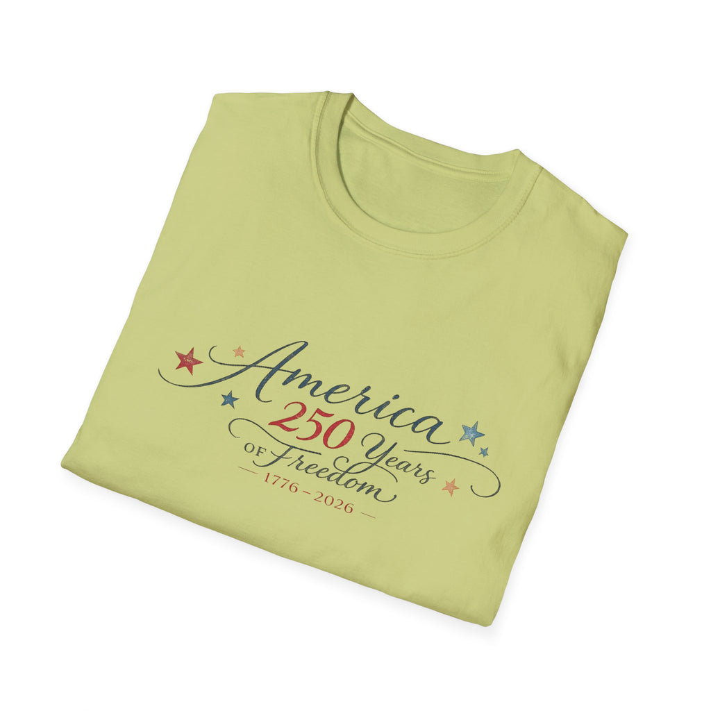 America 250 Years of Freedom Calligraphy Shirt, Elegant Script Patriotic Tee 1776 2026, Sophisticated Anniversary 4th of July T-Shirt, Patriotic