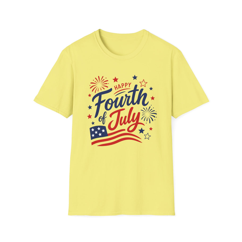 Patriotic Happy Fourth of July Graphic Tee USA Star Spangled- Celebration Flag T-Shirt