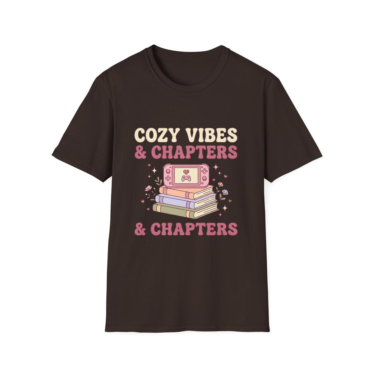 Cozy Vibes & Chapters T-Shirt — Cute Gamer + Booklover Graphic Tee