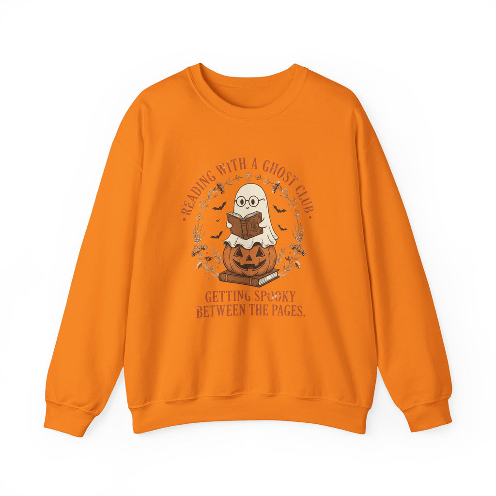 Reading With a Ghost Club Cute Spooky Book Lover Crewneck Sweatshirt