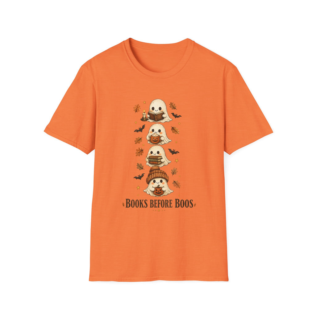 Ghost Stack T‑Shirt — "Books Before Boos" Cute Halloween Reading Tee