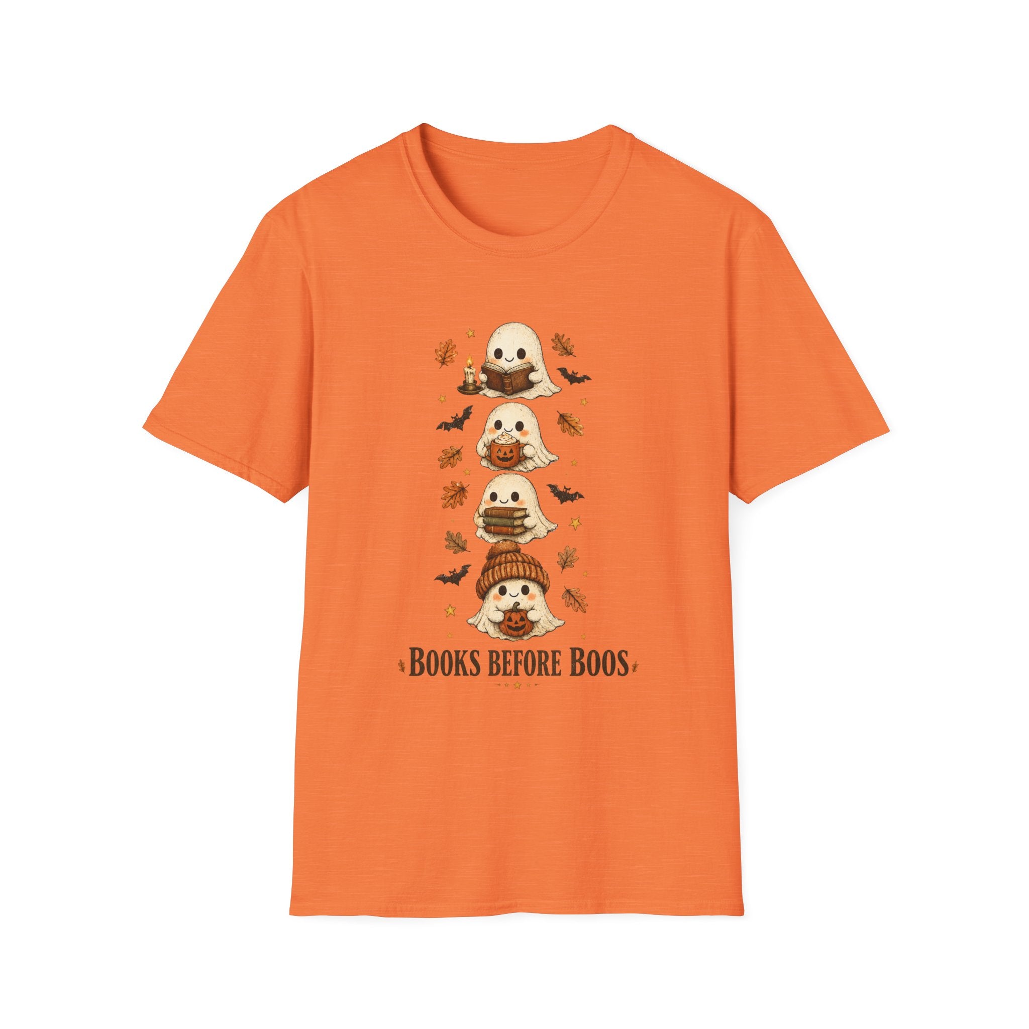 Ghost Stack T‑Shirt — "Books Before Boos" Cute Halloween Reading Tee