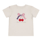 Made in the USA Cherry Tee, Patriotic Red White Blue Shirt, Cute Bow Fruit Graphic Top, Fourth of July Summer Outfit Toddler Short Sleeve Tee
