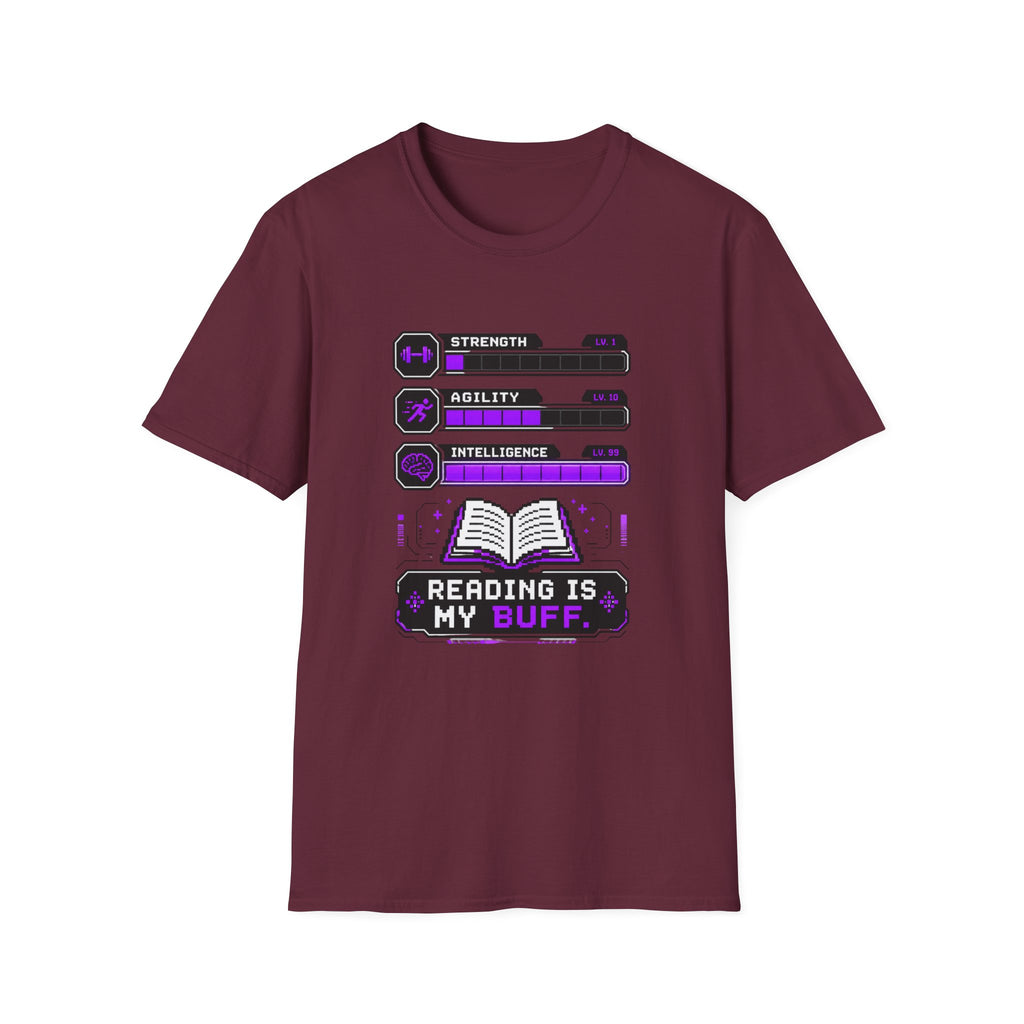 Reading Is My Buff T-Shirt — Gamer RPG Stat Bars Book Lover Tee