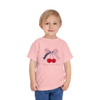Made in the USA Cherry Tee, Patriotic Red White Blue Shirt, Cute Bow Fruit Graphic Top, Fourth of July Summer Outfit Toddler Short Sleeve Tee
