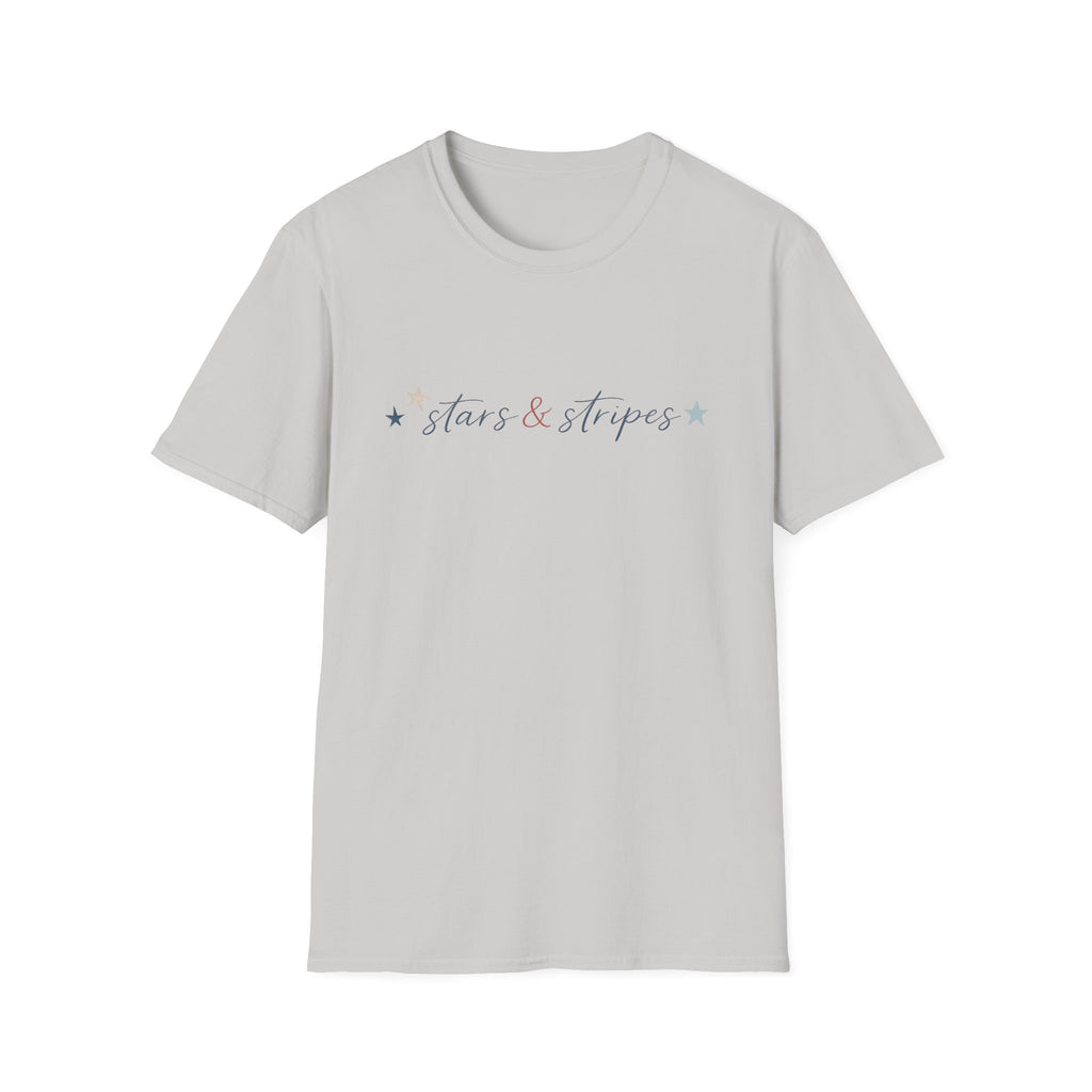 Stars and Stripes Script T-Shirt, 4th of July, Minimalist Patriotic Tee, Subtle Patriotic Gift, Dainty Script America Independence Day
