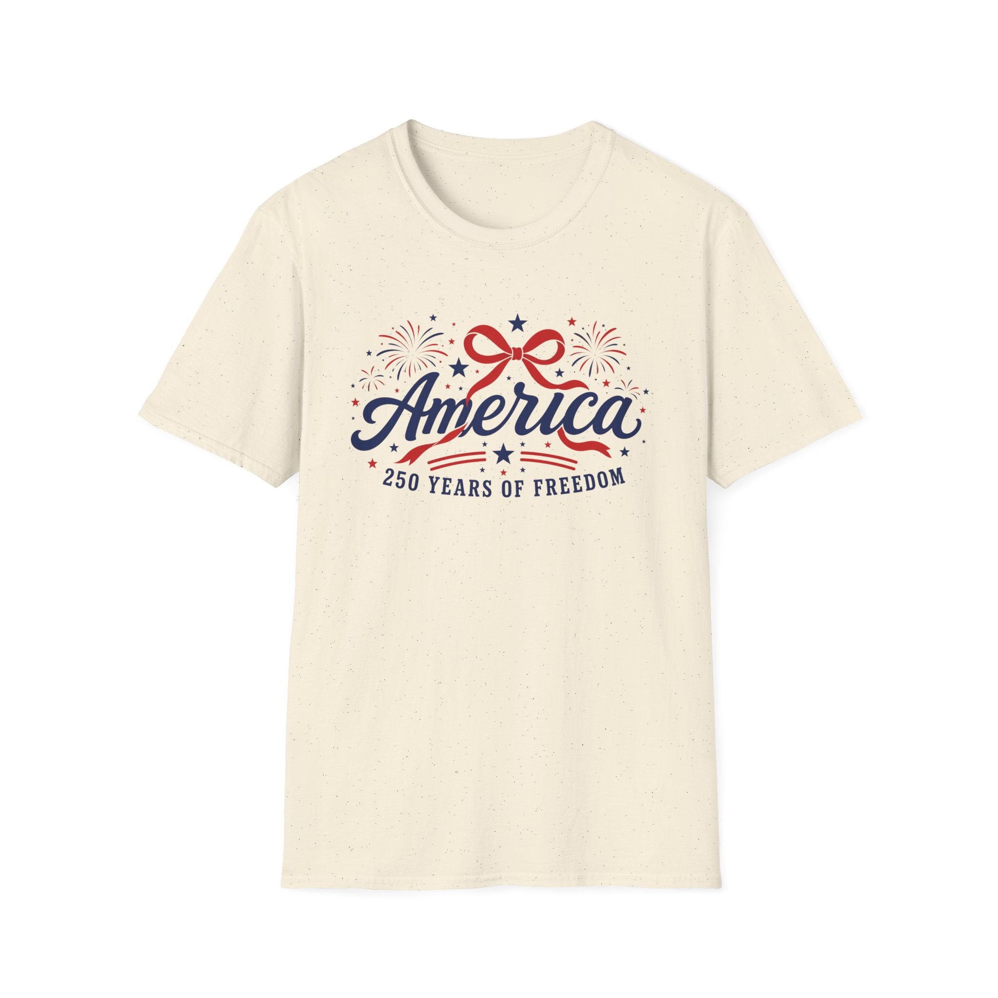 America 250 Years Of Freedom T-Shirt | Semiquincentennial Patriotic Fireworks Tee, Coquette Ribbon Bow Holiday Clothing