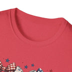 America 250 Years of Freedom Bow Shirt, Coquette Patriotic Trio Bow Tee 1776 2026, 4th of July Women's Vintage Bow T-Shirt, Gingham Stars Floral Patriotic Anniversary Gift