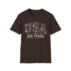USA 250 Years T-Shirt | Semiquincentennial Patriotic Floral Graphic Tee, 1776 2026 Varsity Block Lettering Top