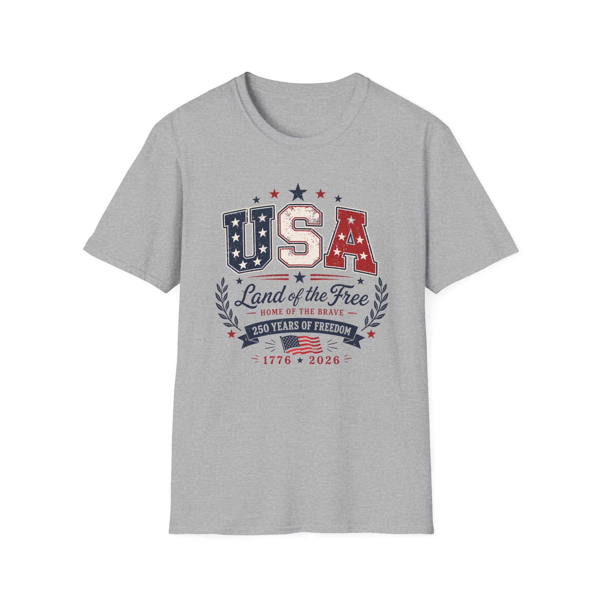 Land of the Free Home of the Brave 250 Years Shirt, 4th of July, Bold, Distressed USA Varsity 1776 2026 Tee, Classic Patriotic Banner America Anniversary T-Shirt, Gift
