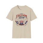 Let Freedom Ring T-Shirt | Patriotic Uncle Sam Hat Graphic Tee, Fourth Of July Charcoal Fireworks Top