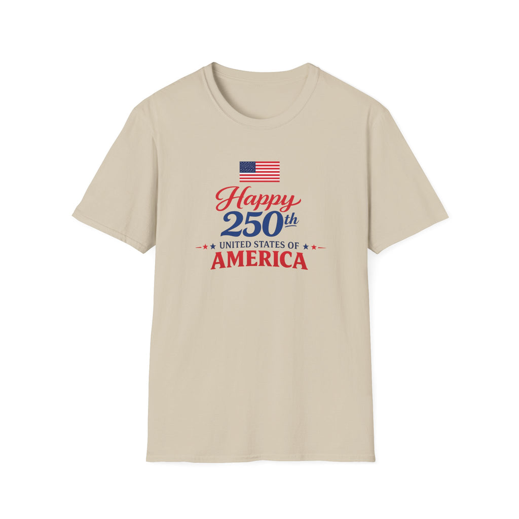 Happy 250th USA Tee, United States Anniversary Shirt, Red White Blue Patriotic Graphic Top, American Pride Celebration Outfit T-Shirt