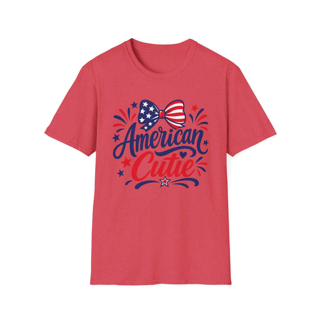 American Cutie Patriotic Bow Tee, Red White Blue Fireworks Shirt, Cute USA Fourth of July Outfit, Festive American Graphic Top T-Shirt