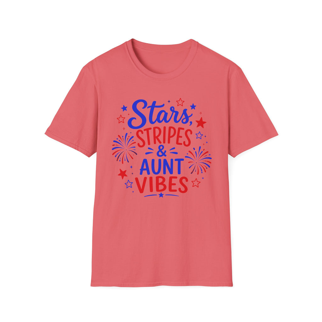 Patriotic Aunt Vibes Graphic Tee - 4th of July Stars and Stripes Family Fireworks T-Shirt