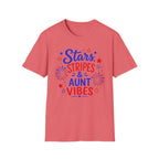 Patriotic Aunt Vibes Graphic Tee - 4th of July Stars and Stripes Family Fireworks T-Shirt
