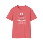 Where The Spirit Of The Lord Is Liberty T-Shirt | Christian Bible Verse Graphic Tee, Pink Coquette Ribbon Bow Top